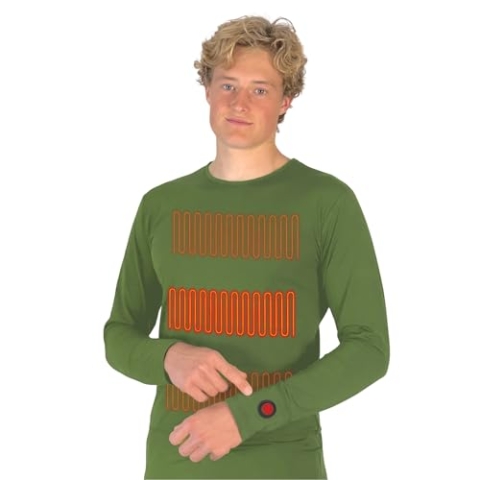 Glovii Beheizbares Hemd mit Akku, Waschmaschinenfestes Thermo-Material – Ideal für Lange Outdoor-Aktivitäten und Wintersport, Größe XL, Grün