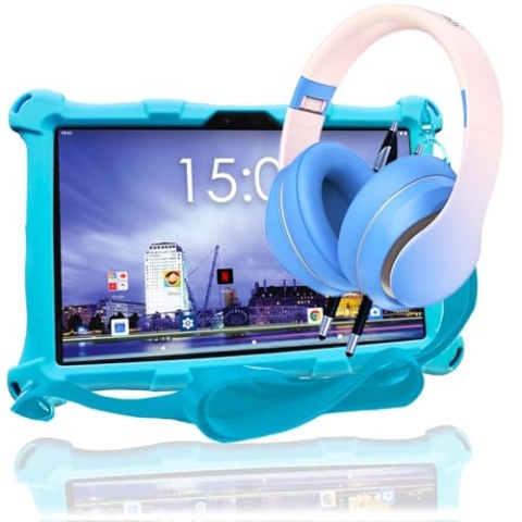 AngelTech Kindertablett XL - 10 Zoll HD - 3 + 4 GB RAM - 32 + 64 GB ROM (Kinderpaket Blau)