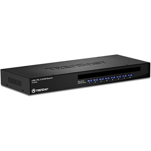 TRENDnet TK-803R 8-Port USB/PS2 Rack Mount KVM Switch, VGA & USB Anschlüsse, unterstützt USB & PS/2, Geräteüberwachung, Auto Scan, akustische Rückmeldungen, Schwarz - schwarz