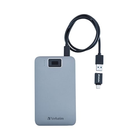 Verbatim Executive Fingerprint Secure HDD, 1 TB, Grau, Externe Festplatte mit Fingerabdruckscanner, USB 3.1 GEN 1, für Windows & Mac OSX, tragbare Festplatte, USB-C Festplatte