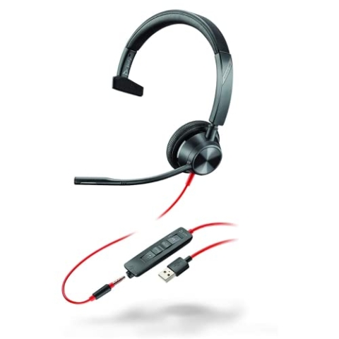 Plantronics – Blackwire 3315 USB-C (Poly) – kabelgebundenes Ein-Ohr Headset (Mono) mit Mikrofonarm – Verbindung mit PC/Mac über USB-C oder Smartphone/Tablet über 3,5-mm-Anschluss, Teams (zertifiziert)