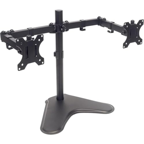 Manhattan 461559 Standfuß mit Monitorarm für zwei Monitore für zwei Displays von 13 Zoll bis 32 Zoll bis zu 8 kg zweifach schwenkbar schwarz