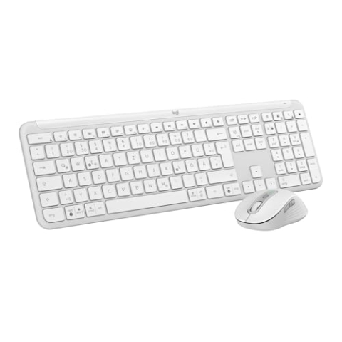 Logitech MK950 Signature Slim kabelloses Tastatur-Maus-Set, schlankes Design, leise tippen, Wechsel zwischen DREI Geräten, Bluetooth, mehrere Betriebssysteme, Windows und Mac, DEU QWERTZ-Layout, Weiß