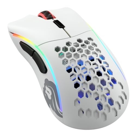 Glorious Gaming Model D- (Minus) Wireless Gaming Mouse – Superleichte 67 g, Wabendesign, RGB-Beleuchtung, ergonomisch, verzögerungsfreier 2,4-GHz-Funk, bis zu 71 Stunden Akku – Mattweiß