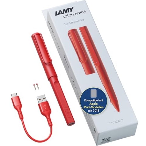 LAMY Safari Note+ red iPad Stift – Stylus Pen mit Palm Rejection, Neigungssensitivität & ergonomischen Griff – kompatibel mit verschiedenen iPad Modellen – bis zu 10 Stunden Akkulaufzeit