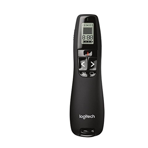 Logitech R700 Presenter, Kabellose 2.4 GHz Verbindung via USB-Empfänger, 30m Reichweite, Roter Laserpointer, LCD-Display mit Timer und Batterieanzeige, 6 Tasten, PC - Schwarz