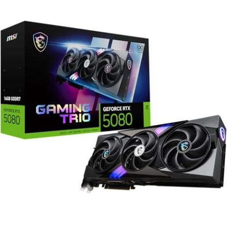MSI GeForce RTX 5080 16G Gaming Trio OC — 16GB GDDR7 (30Gbps/256-bit), PCIe 5, Boost: 2745 MHz, HDMI 2.1b, DisplayPort 2.1b