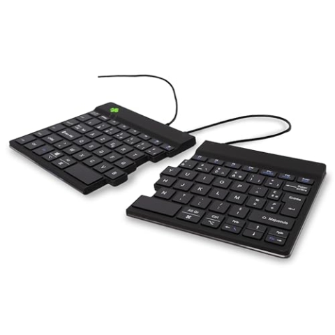 R-Go Split Tastatur, Ergonomische Design mit Geteilte Tastenfeld und Integrierter Pausenanzeige, AZERTY (FR) Layout, USB Kabelgebunden, Schwarz