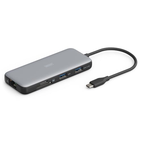 DIGITUS USB-C Docking Station - 7-Ports - 1x HDMI UltraHD 4k/60Hz - 2X USB-A 3.2 Gen2-1x USB-C 100W PD 3.0-1x RJ45 - Dual Kartenleser - Grau
