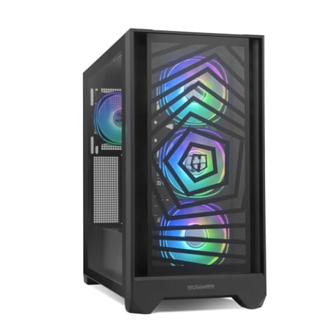 NOX XTREME PRODUCTS Hummer Plasma - Semitower ATX | M-ATX | ITX, inklusive Mesh-Frontplatte und gehärtetem Glas, Platz für 7 Lüfter, 4X ARGB Lüfter vorinstalliert, USB-C und 3.0, Schwarz