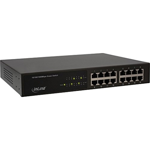 InLine 32311I Gigabit Netzwerk Switch 16-Port, 1GBit/s, 27,94cm (11"), Metall, lüfterlos, mit 19" Winkeln
