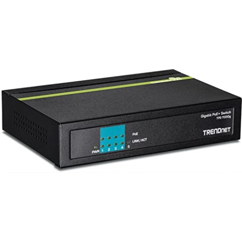TRENDnet TPE-TG50g 5-Port-Gigabit-PoE + Switch-Budget 31 W PoE, 10 Gbit/s Switching-Kapazität, Daten und Strom über Ethernet zu PoE-Zugangspunkten und IP-Kameras