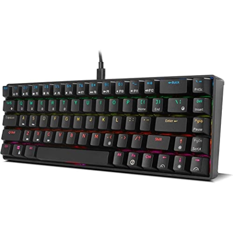 Ozone Gaming Tactical Mini Gaming Keyboard - Mechanisch ohne Ziffernblock, Bluetooth, rote Outemu-Schalter, RGB-LED-Beleuchtung, lautlos, US-Layout, schwarz