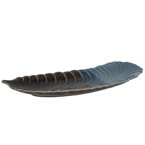 Romimex Tischmitte, Blau/Schwarz, Keramik, Blatt, 49 x 4 x 49 cm