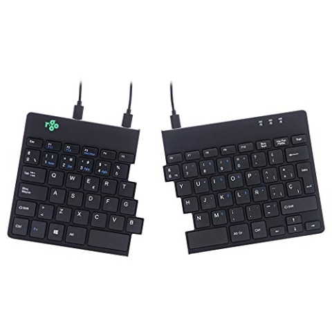 R-Go Split Tastatur, Ergonomische Design mit Geteilte Tastenfeld und Integrierter Pausenanzeige, QWETY (ES) Layout, USB Kabelgebunden, Schwarz