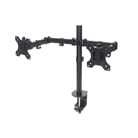 Manhattan 461528 Tischhalterung mit Monitorarm für zwei Displays für zwei Displays von 13 Zoll bis 32 Zoll bis zu 8 kg zweifach schwenkbar schwarz