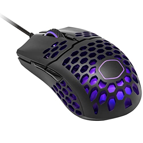 Cooler Master MM711 leichte 60g RGB-LED Maus mit Kabel, Computer-Maus mit Pixart-Sensor (16000 DPI), Omron-Schalter (20 Millionen Klicks), PTFE-Gleitfüße, beidhändige Wabenschale - Matt-Schwarz
