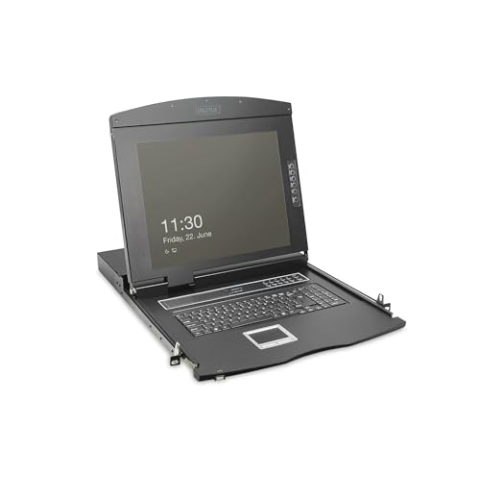 DIGITUS 19" KVM-Konsole - FullHD - 1 Port VGA-Switch - US -Tastatur - für 19 Zoll Server- und Netzwerkschranke - Schwarz