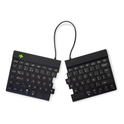 R-Go Split, ergonomische Tastatur, Bluetooth 5.0, mit AntiSI Software, AZERTY Belgien, ergonomisches Design mit geteilter Tastatur, kompatibel mit Windows/MacOS, Schwarz