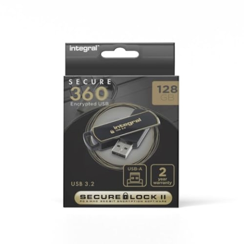 Integral 128GB Secure360 256-Bit Software Encrypted 3.0 USB Stick - Funktionierende & verschlüsselte Doppelpartition, intelligenter Schutz vor Passwortangriffen & 360 Grad drehbares Gehäuse