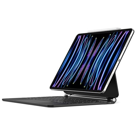 DUX DUCIS [MK Series Tastaturhülle, entworfen für Apple iPad Air 13 (2024) / iPad Pro 12.9 (2018/2020/2021/2022), Lederhülle mit schwebender magnetischer Bluetooth-Tastatur - Schwarz