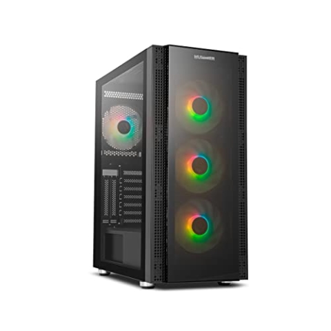 NOX Hummer Horus - NXHUMMERHORUS, Micro-ATX, ATX, Seitenwand und Frontseite aus gehärtetem Glas, 4 ARGB-Lüfter, 120 mm, kompatibel mit flüssiger Kühlung, RGB-Steuerung, Schwarz