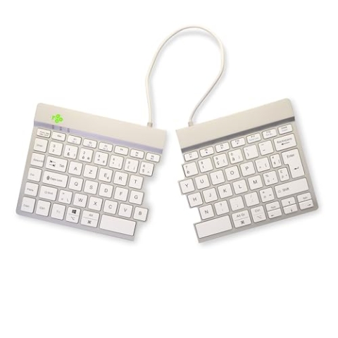 R-Go Split, ergonomische Tastatur, Bluetooth 5.0, mit AntiSI Software, AZERTY Belgien, ergonomisches Design mit geteilter Tastatur, kompatibel mit Windows/Microsoft/MacOS, Weiß