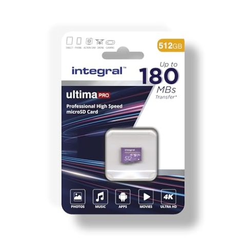 Integral 512GB Micro SD Karte 4K Video Lesegeschwindigkeit 180MB/s und Schreibgeschwindigkeit 150MB/s MicroSDXC A2 C10 U3 UHS-I 180-V30 Unsere schnellste High Speed Micro SD Speicherkarte