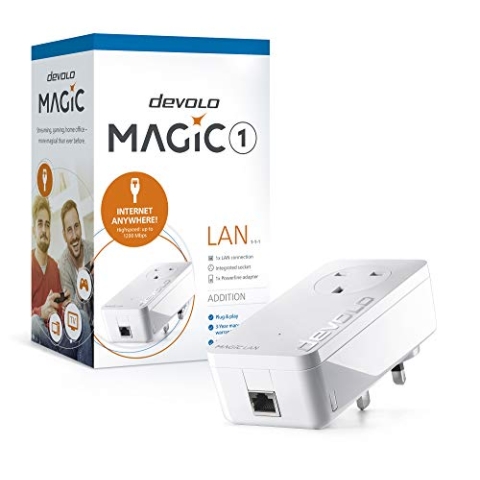devolo 8289 Magic 1-1200 LAN-Zusatz-Powerline-Adapter, stabiles Heimarbeiten, hohe Leistung (bis zu 1200 Mbit/s für Ihr Heimnetzwerk, Internet von jeder Steckdose, Plug-and-Play, einfache