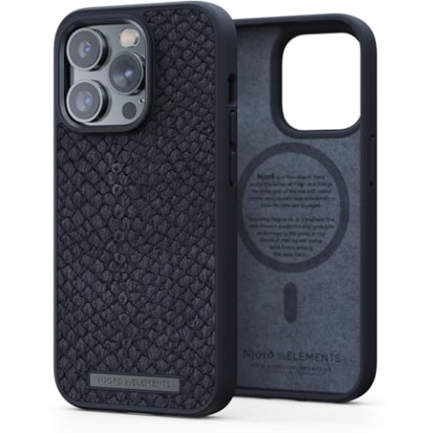 Njord Coque Magsafe Cuir DE Saumon iPhone 14 PRO Noir