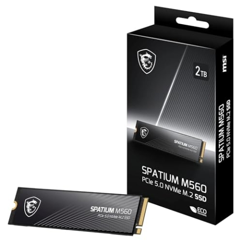 MSI SPATIUM M560 SSD 2 TB – PCIe 5.0 NVMe M.2 interne SSD, 10.300 MB/s Lesen & 8.700 MB/s Schreiben, 3D NAND, integrierte Datensicherheit, Center – 1200 TBW