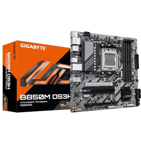 GIGABYTE B850M DS3H Motherboard - AMD Ryzen 9000 Series CPUs, 16+2+2 Phasen Digital VRM, bis zu 8200MHz DDR5 (OC), 1xPCIe 5.0 + 1xPCIe 4.0 M.2, 2.5 LAN, USB 3.2 Gen 2