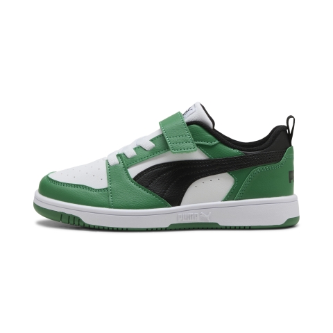 Puma Rebound V6 Lo Sneakers Kinder Schuhe | White/Black/Archive Green | Größe: 29