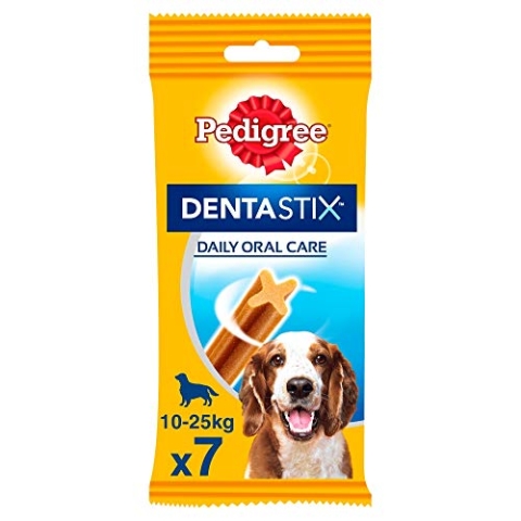 Pedigree Hundesnacks Hundeleckerli Dentastix Medium Tägliche Zahnpflege für mittelgroße Hunde 10-25kg, 70 Sticks (10 x 7 Sticks)