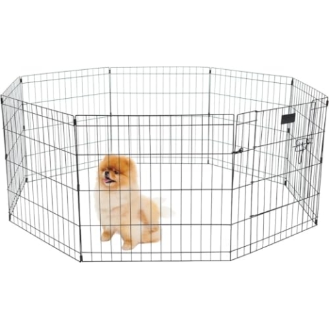 Brixy Welpenauslauf - Hundeauslauf - 8 Panels - 60 x 60 CM - 480 CM Umfang - Faltbar - Mit Tür - Kaninchenstall - Schwarz