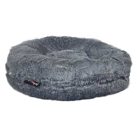 JACK AND VANILLA, Langer Plüsch-Hocker für Hunde und Katzen, bequem und weich, ideal zum Ausruhen und Spielen, perfekt für Haustiere, grau, Größe Ø105 cm