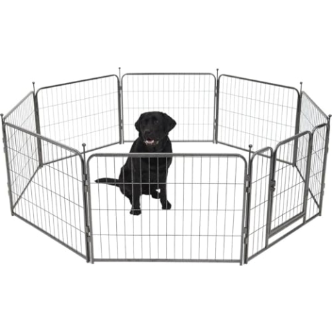 Brixy Hundeauslauf - Welpenlaufstall - 8 Panels - 60 x 80 CM - 480 CM Umfang - Faltbar - Mit Tür - Stahl - Schwarz
