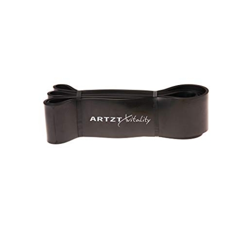 ARTZT vitality Theraband Power Band | Fitnessband aus pflegeleichtem Latex | Gymnastikband für Training von Kraft, Rücken, Bauch, Arme und Schultern Schwarz | Extra schwer, 104 cm