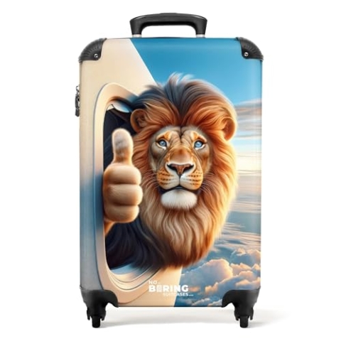 NoBoringSuitcases.com Kinderkoffer, Kinderkoffer Jungen, Koffer Kinder, Kinder Reisekoffer, Koffer Kinder Jungen, Kindertrolley Jungen, Handgepäck Koffer, Handgepäck 55x40x20 cm (Löwe - Golden-Braun)