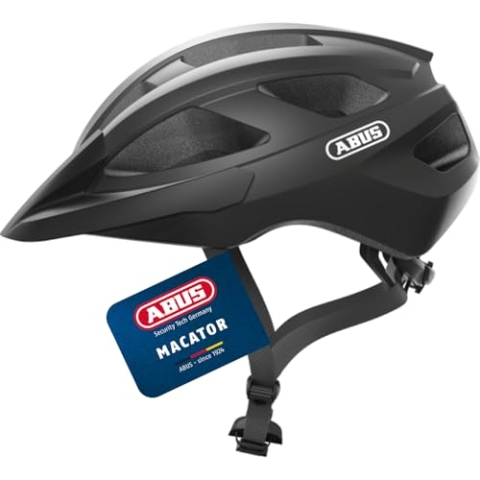 ABUS Rennradhelm Macator - Sportiver Fahrradhelm für Einsteiger - auch Zopfträger - Damen und Herren - Schwarz Matt, Größe S, S (51-55 cm​)