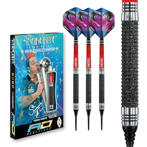 RED DRAGON Peter Wright Snakebite Melbourne Masters 18g Fassgewicht, 20g Gesamtgewicht Softip Tungsten Darts mit Flights und Schäfte