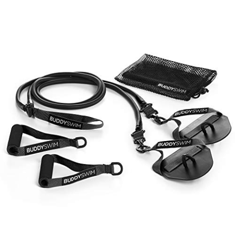 BUDDYSWIM Super Stroke Elastische Schwimmbänder mit austauschbaren Griffen und Paddles. Elastische Bänder für Trockenschwimmen und Muskeltraining. Widerstand XHeavy Niveau