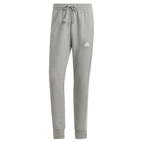adidas Herren Essentials French Terry Tapered Cuff 3-Stripes Pants, Medium Grey Heather / White, S