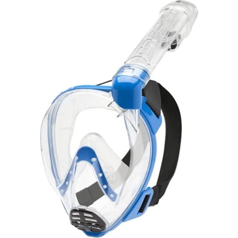 Cressi Unisex-Youth Baron Full Face Mask Integralmaske Large Vision Schnorcheln mit Atemschutzschlauch, Transparent/Blau, XS/Junior