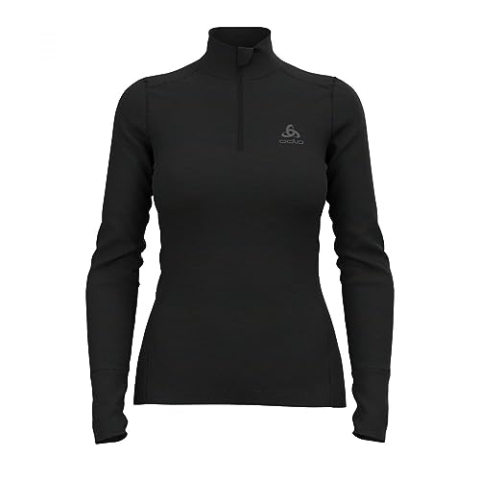 Odlo Damen Funktionsunterwäsche Langarm Shirt mit Reißverschluss MERINO 200, black, L