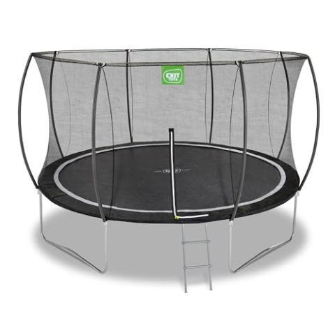 EXIT Toys Black Edition Rundes Trampolin - ø366cm - Fußschutzsystem - Mit Trampolinleiter - Sicherheitsnetz mit Reißverschluss - Modernes Design - Rostfrei - Wetterfest - Für Kinder - Schwarz