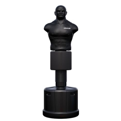 MAXXUS Boxdummy PRO Fighter - Freistehend, Höhenverstellbar, 161-186 cm, Sand/Wasser Gefüllt - Boxsack, Boxpuppe, MMA Dummy, Standboxsack Bob für Erwachsene, Kampfsport, Fitness (Schwarz)