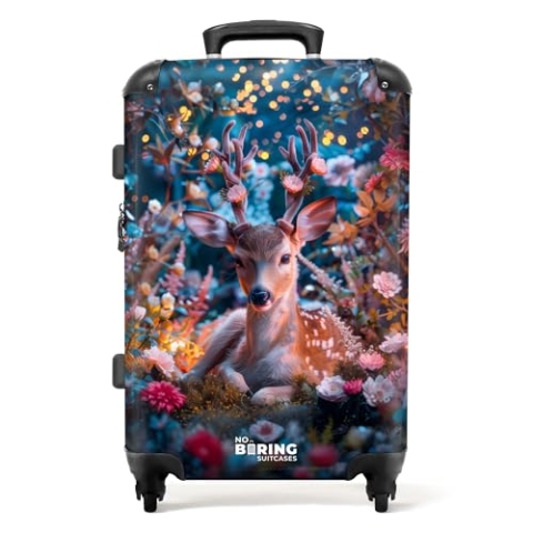 NoBoringSuitcases.com Kinderkoffer, Kinderkoffer Mädchen, Koffer Groß, Reisekoffer Mit Rollen Groß, Koffer Mädchen, Koffer Gross, Koffer Mittelgroß (Hirsch - Blau, 67 cm - 72 L)