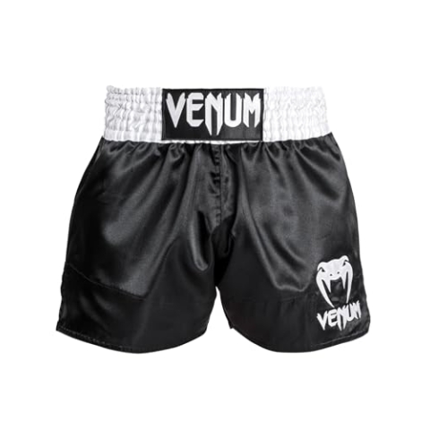 Venum Herren Classic Muay Thaibox Shorts, Schwarz/Weiß/Weiß, XL Slim Kurz EU