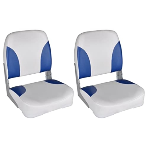 vidaXL 2x Bootssitz Klappbare Rückenlehne mit Blau-Weißem Kissen Bootsstuhl Steuerstuhl Anglerstuhl Bootssitze Boot Sitz 41x36x48cm
